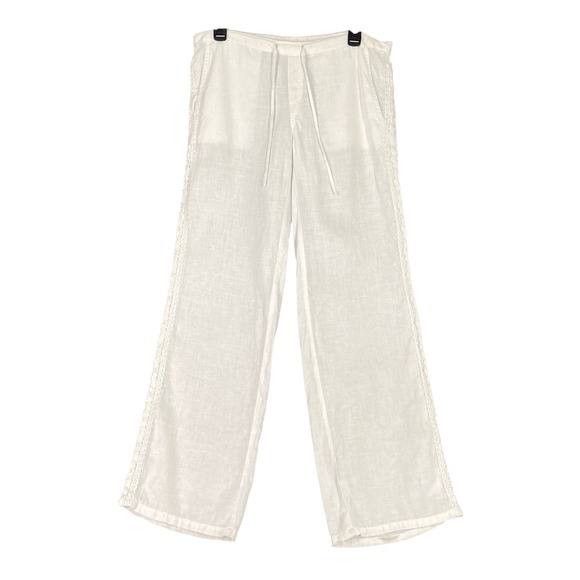 London Jean Linen Pants White Size 4 Wide Leg Lace Minimalist Coastal Chic Boho - Picture 1 of 10
